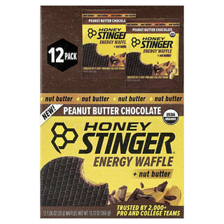 Honey Stinger, Energy Waffle + Nut Butter, Peanut Butter Chocolate, 12 Waffles, 1.06 oz (30 g) Each