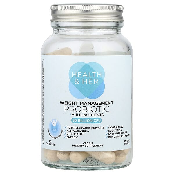 Health and Her, 체중 관리 프로바이오틱 + 종합 영양소, 캡슐 60정