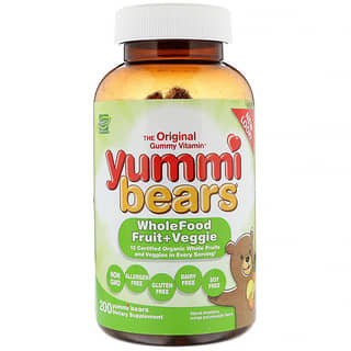 Hero Nutritional Products, Yummi Bears, Fruits entiers et légumes, Fraise naturelle, orange et ananas, 200 Yummi Bears