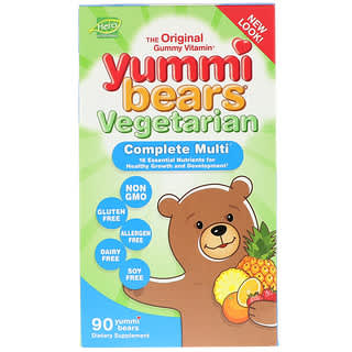 Hero Nutritional Products, Yummi Bears, Multivitamines complètes, Végétarien, Arômes naturels de fraise, d'orange et d'ananas, 90 oursons en gomme
