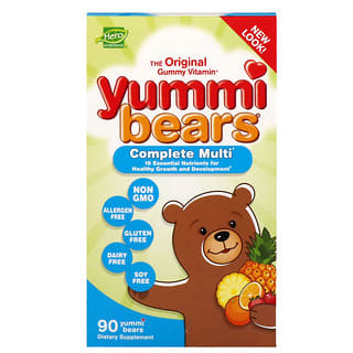 Hero Nutritional Products, Yummi Bears, Multivitamines complètes, Arômes naturels de fraise, d'orange et d'ananas, 90 Yummi Bears