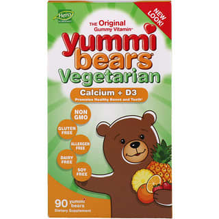 Hero Nutritional Products, Yummi Bears نباتي، كالسيوم + فيتامين D3، 90 قطعة على شكل دبة هلامية