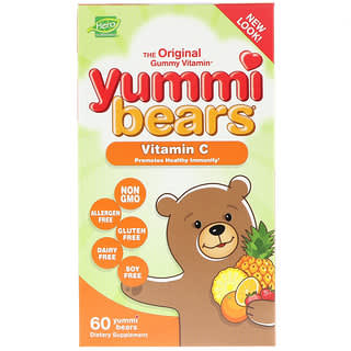 Hero Nutritional Products, Yummi Bears, витамин С, натуральный вкус клубники, апельсина и ананаса, 60 вкусных жевательных мишек