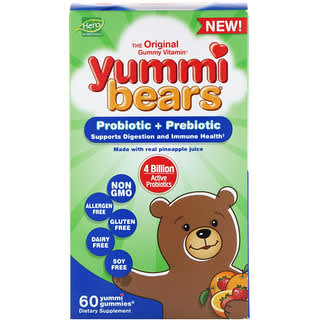 Hero Nutritional Products, Yummi Bears, пробиотики и пребиотики, натуральные ароматизаторы клубники и апельсина, 60 жевательных таблеток