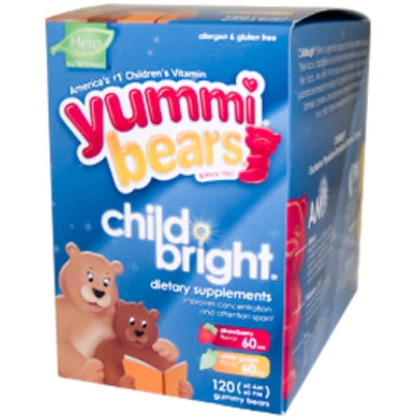 Hero Nutritional Products, Yummi Bears, ChildBright, Strawberry & White Grape Flavors, (60 AM - 60 PM) 120 Gummy Bears (판매가 중단된 상품) 