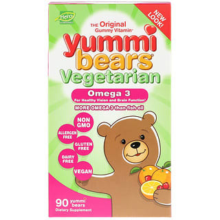 Hero Nutritional Products, Yummi Bears，欧米加3植物为基础，天然水果味道，90 Gummy Bears