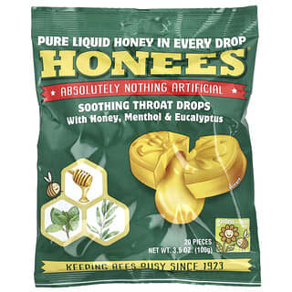 Honees, Soothing Throat Drops. With Honey, Menthol & Eucalyptus, 20 Pieces, 3.5 oz (100 g)