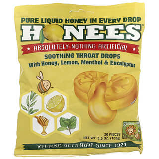 Honees, Honey Lemon Menthol Eucalyptus Cough Drops, 20 King Sized Drops, 3.5 oz (100 g)