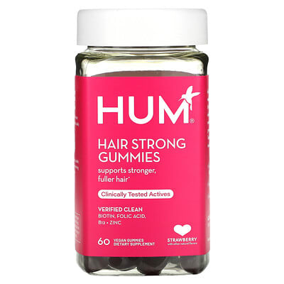 HUM Nutrition, Hair Strengthening Gummies, Strawberry Flavor, 60 Vegan Gummies