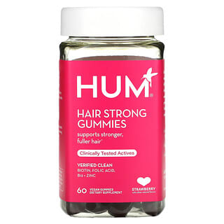 HUM Nutrition, жевательные таблетки для укрепления волос, со вкусом клубники, 60 веганских жевательных таблеток