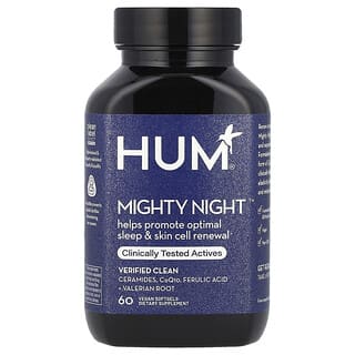 HUM Nutrition, Mighty Night™, 세라마이드, CoQ10, 페룰산 + 발레리안 뿌리, 비건 소프트젤 60정