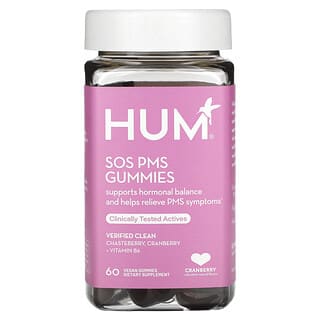 HUM Nutrition, SOS PMSグミ、クランベリー、ヴィーガングミ60粒
