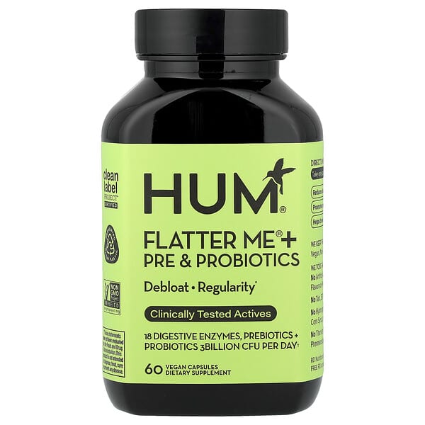 HUM Nutrition, Flatter Me® + 프리바이오틱 & 프로바이오틱, 베지 캡슐 60정
