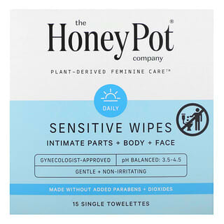 The Honey Pot Company, Sensitive Wipes, 15 Single Towelettes