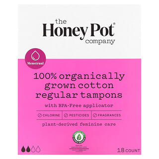 The Honey Pot Company, 100％オーガニックレギュラータンポン、18個