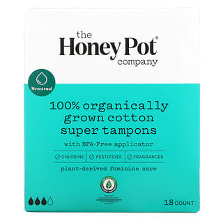 The Honey Pot Company, тампоны из 100% органического хлопка, супер, 18 шт.
