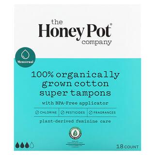 The Honey Pot Company, Tampons aus 100% biologisch angebauter Baumwolle, Super, 18 Stück
