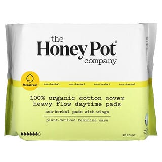 The Honey Pot Company, 100% Organic Cotton Cover Heavy Flow Daytime Pads, 16 Count