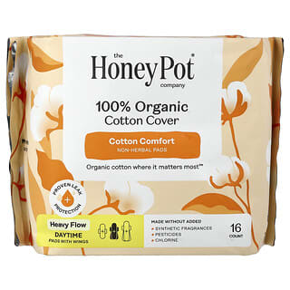 The Honey Pot Company, Enveloppe 100 % coton biologique, Serviettes de jour sans plantes avec ailettes, Lourd, 16 pièces