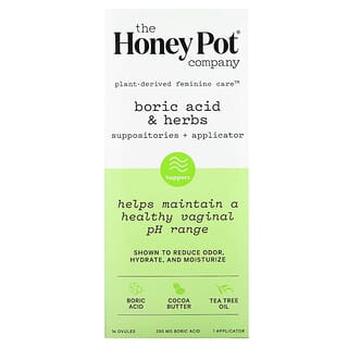 The Honey Pot Company, Kwas borny i zioła, czopki + aplikator, 290 mg, 14 zalążków, 1 aplikator
