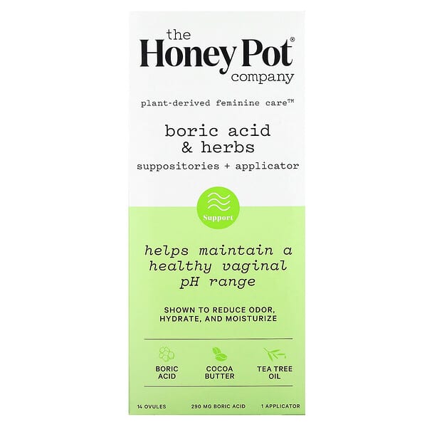 The Honey Pot Company, 硼酸草本栓劑 + 助推器，290 毫克，14 粒，1 個助推器