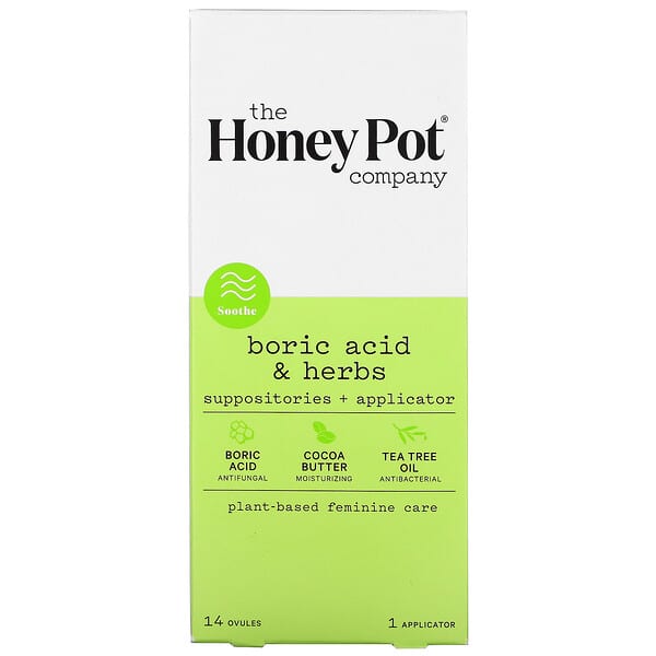 The Honey Pot Company, ホウ酸＆ハーブ、座剤＋アプリケーター、座剤14粒、アプリケーター1個