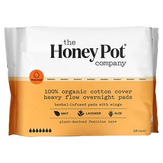The Honey Pot Company, Almohadillas nocturnas de flujo intenso, 100% algodón orgánico, 16 unidades