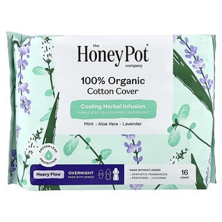 The Honey Pot Company, Almohadillas nocturnas de flujo intenso, 100% algodón orgánico, 16 unidades