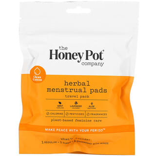 The Honey Pot Company, Compresas menstruales herbales, Paquete de viaje, 3 piezas