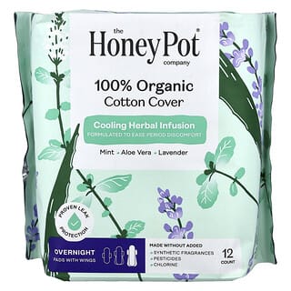 The Honey Pot Company, Almohadillas con alas con infusión de hierbas orgánicas, 12 unidades
