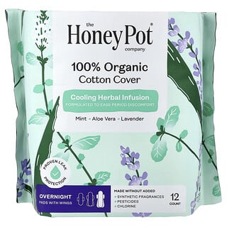 The Honey Pot Company, Serviettes hygiéniques avec ailes infusées à base de plantes biologiques, Pour la nuit, 12 unités