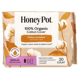 The Honey Pot Company, Revestimento de Algodão 100% Orgânico, Discos de Ervas com Abas, Regular, 20 Unidades