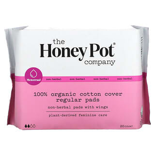 The Honey Pot Company, Non-Herbal Pads with Wings, Organic Regular, 20 Count
