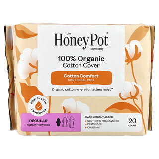 The Honey Pot Company, Organic Non-Herbal Pads with Wings, Regular, 20 Count