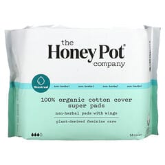 The Honey Pot Company, Non-Herbal Pads with Wings, Organic Super, 16 Count