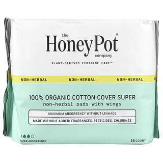 The Honey Pot Company, Non-Herbal Pads with Wings, Organic Super, 16 Count