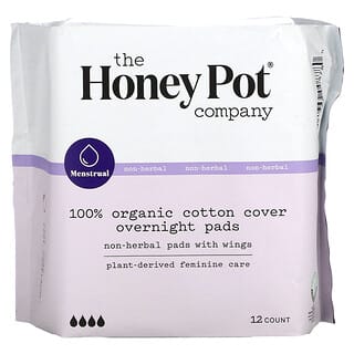 The Honey Pot Company, Organic Non-Herbal Pads with Wings, Overnight, 12 Count
