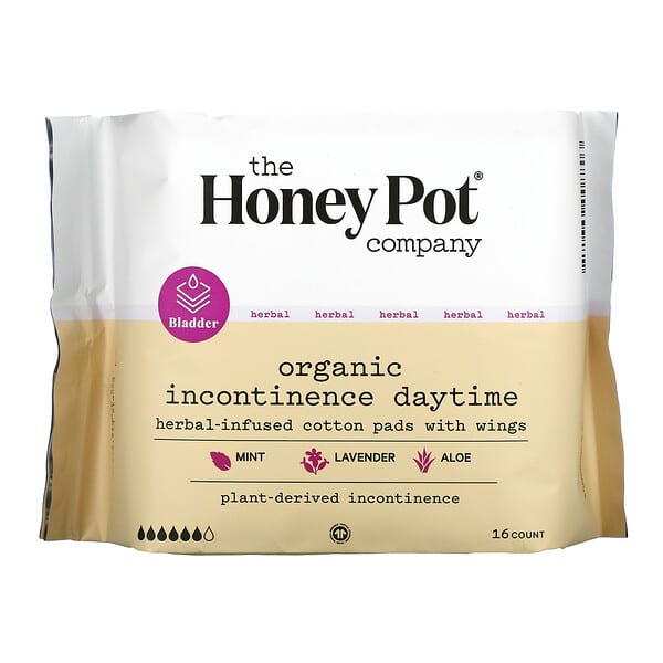 The Honey Pot Company, Herbal-Infused Cotton Pads With Wings, Organic Incontinence Daytime ,  16 Count
