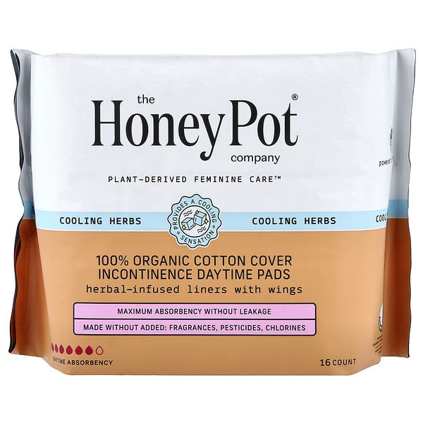 The Honey Pot Company, 날개형 허브 함유 라이너, 주간 요실금, 16개입