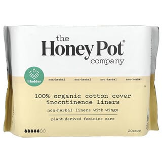 The Honey Pot Company, Non-Herbal Cotton Liners With Wings, Organic Incontinence Liners, 20 Count