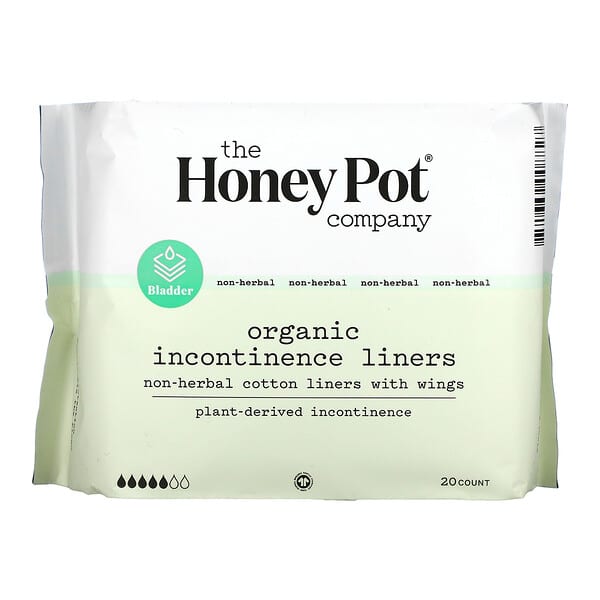 The Honey Pot Company, Forros de algodón sin hierbas con alas, forros orgánicos para la incontinencia, 20 unidades