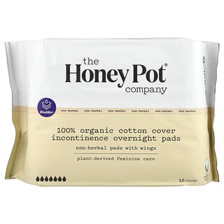 The Honey Pot Company, Almofadas de Algodão Não Herbário com Asas, Incontinência Orgânica durante a Noite, 16 Contagens