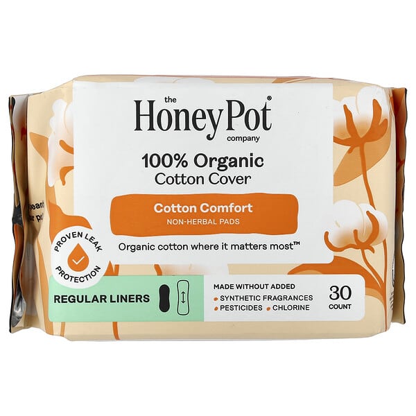 The Honey Pot Company, 100% Organic Cottom Cover, Non-Herbal Pads, Regular, 30 Count
