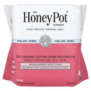 ذي هوني بوت كومباني‏, فوط صحية عضوية بالأجنحة معززة بالأعشاب، ما بعد الولادة لامتصاص طوال الليل، 12 قطعة