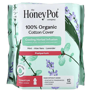 The Honey Pot Company, Herbal-Infused Pads with Wings, Postpartum Overnight, 12 Count