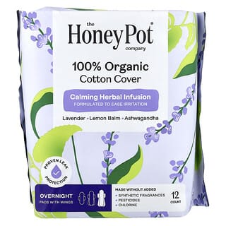 The Honey Pot Company, органический успокаивающий травяной настой, подушечки с крылышками, для ночного ухода, 12 штук