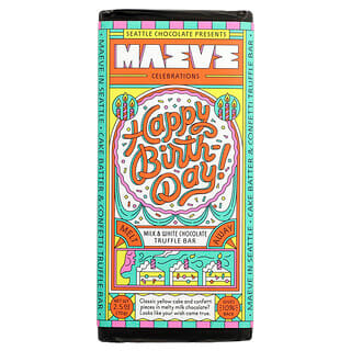 Maeve Chocolate, Milk & White Chocolate Truffle Bar, Happy Birthday, 2.5 oz (70 g)