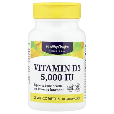 Healthy Origins, Vitamin D3, 125 mcg (5,000 IU), 120 Softgels
