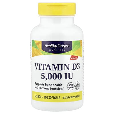 Healthy Origins, Vitamin D3, 125 mcg (5,000 IU), 360 soft gel capsules