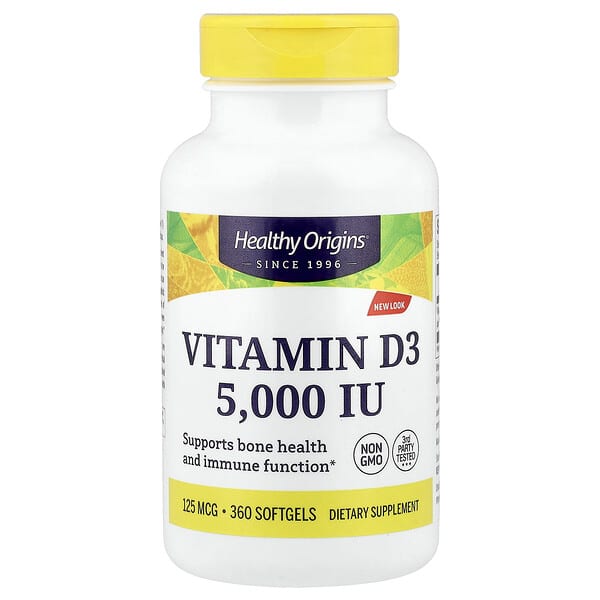 Healthy Origins, Vitamin D3, 125 mcg (5,000 IU), 360 Softgels — product photo 1
